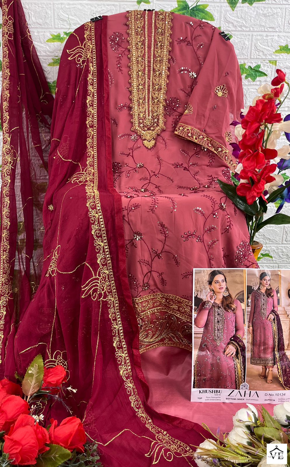 Zaha Khushbu Vol 4 Georgette Wholesale Pakistani Salwar Suit Catalog - Image 3