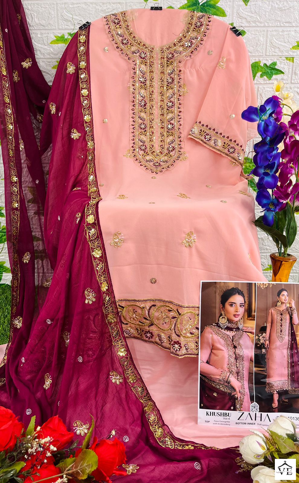 Zaha Khushbu Vol 4 Georgette Wholesale Pakistani Salwar Suit Catalog - Image 8