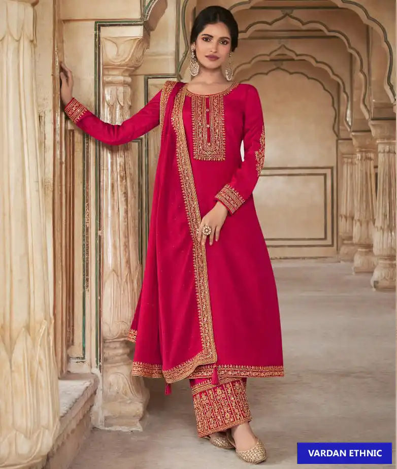 Bright Pink Sequence Work Dhoti Salwar Suit