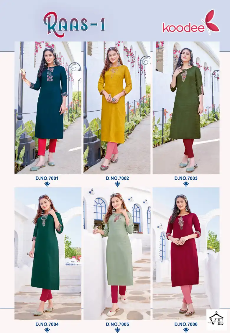 Koodee Raas-1 Heavy Rayon Dobby Wholesale Kurti Catalog - Image 6