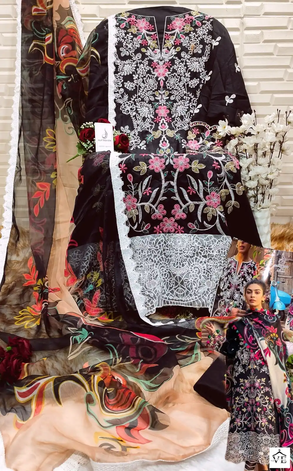 Alif Fashion AF-80 Pure Cambric Cotton Wholesale Pakistani Suit - Image 2