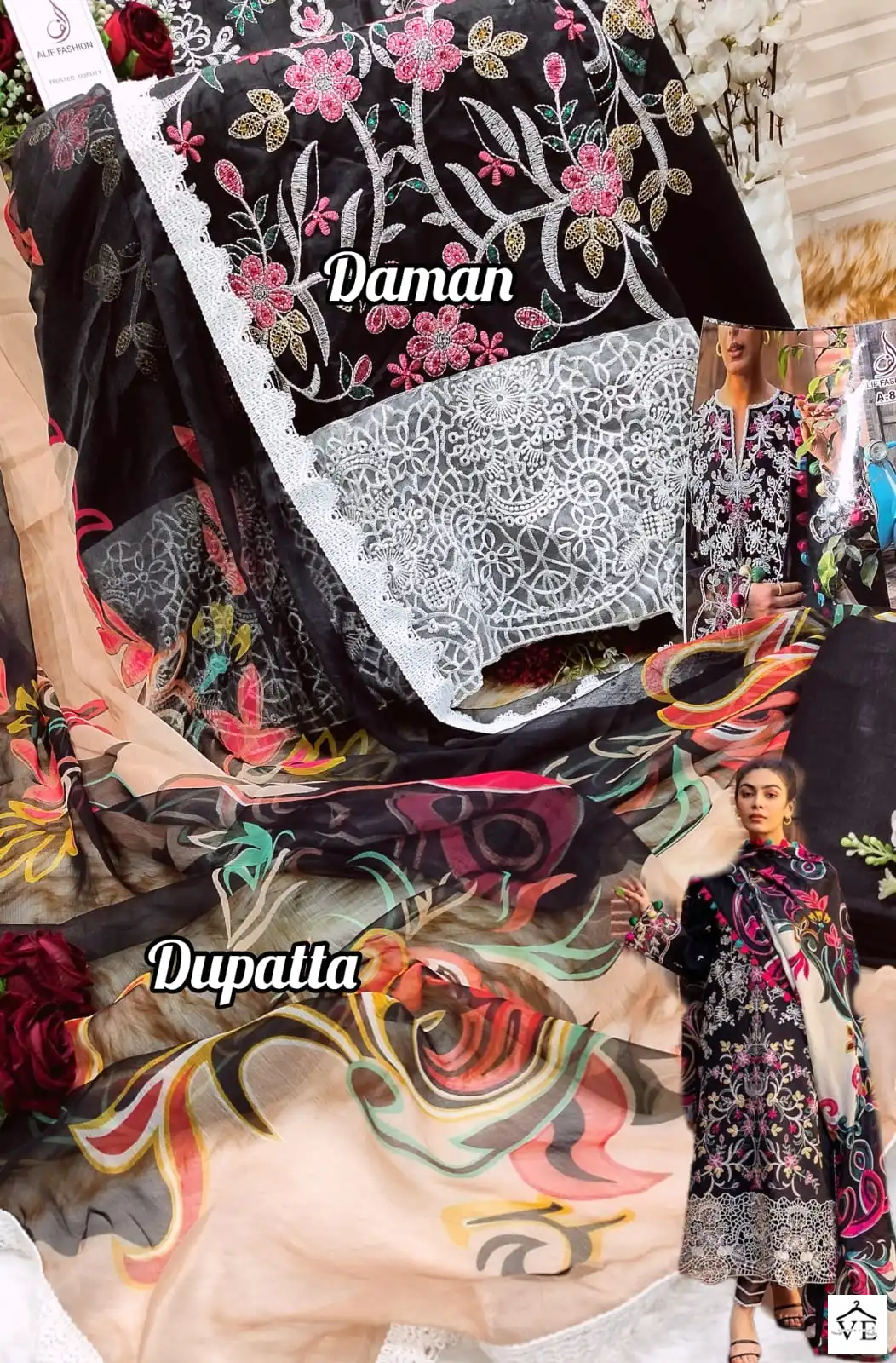 Alif Fashion AF-80 Pure Cambric Cotton Wholesale Pakistani Suit - Image 4