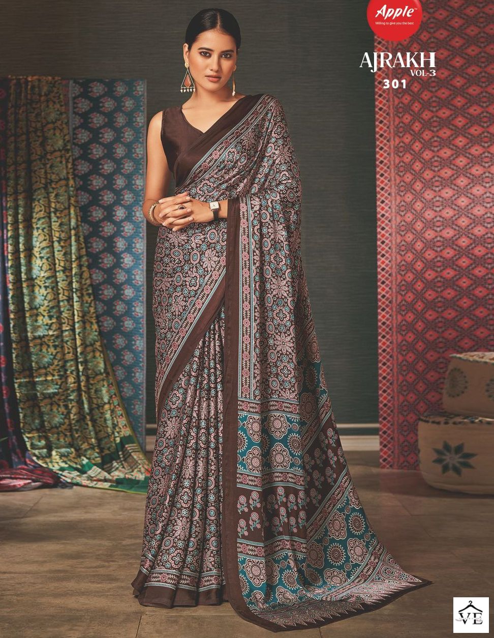 Apple Ajrakh Vol 3 Japan Crape Wholesale Sarees Catalog