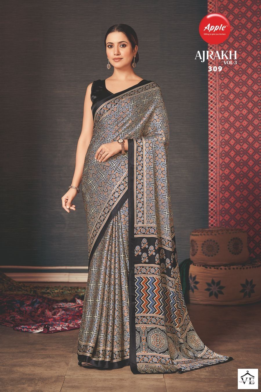 Apple Ajrakh Vol 3 Japan Crape Wholesale Sarees Catalog - Image 10