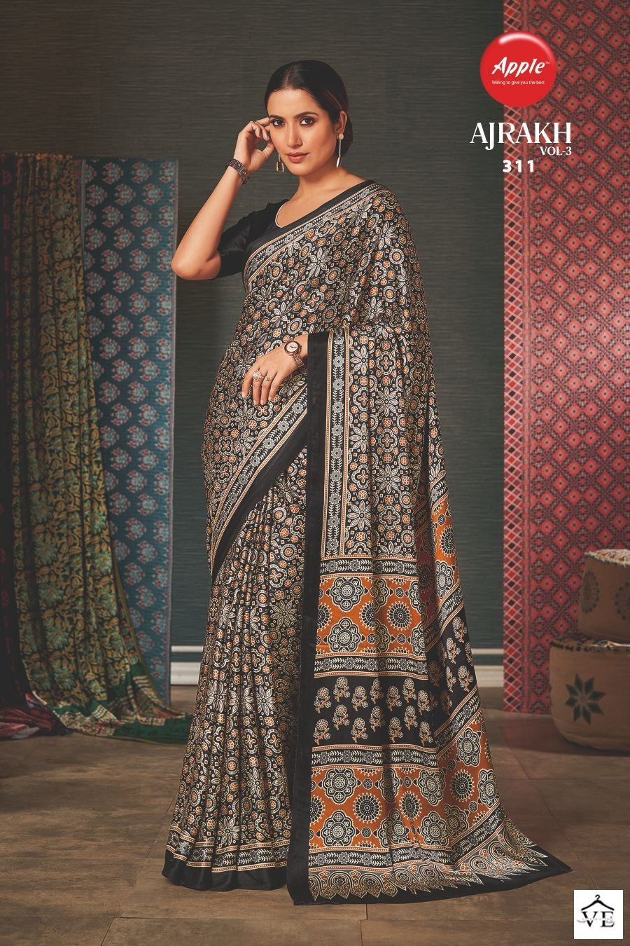 Apple Ajrakh Vol 3 Japan Crape Wholesale Sarees Catalog - Image 12