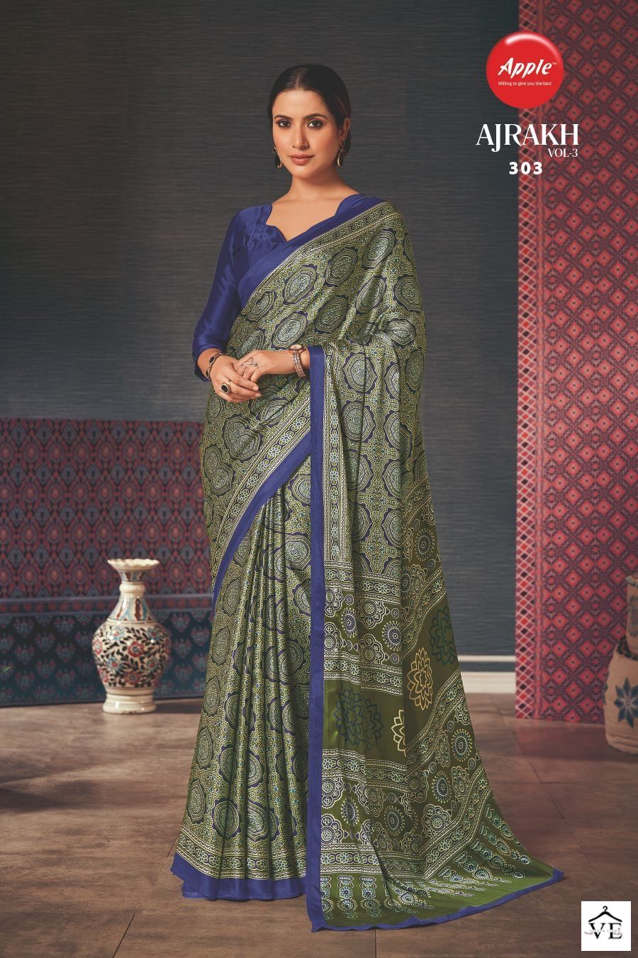 Apple Ajrakh Vol 3 Japan Crape Wholesale Sarees Catalog - Image 2