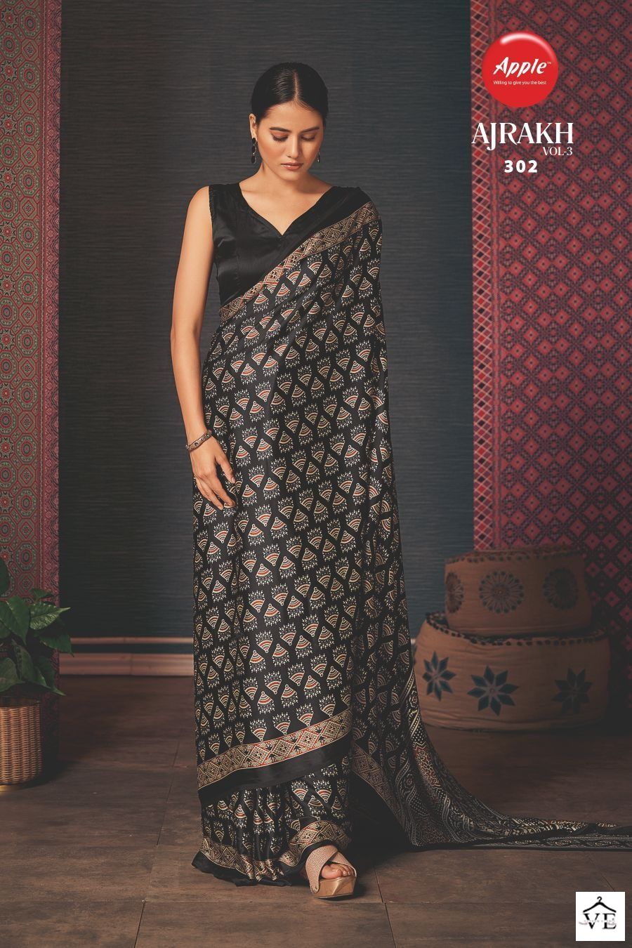 Apple Ajrakh Vol 3 Japan Crape Wholesale Sarees Catalog - Image 3