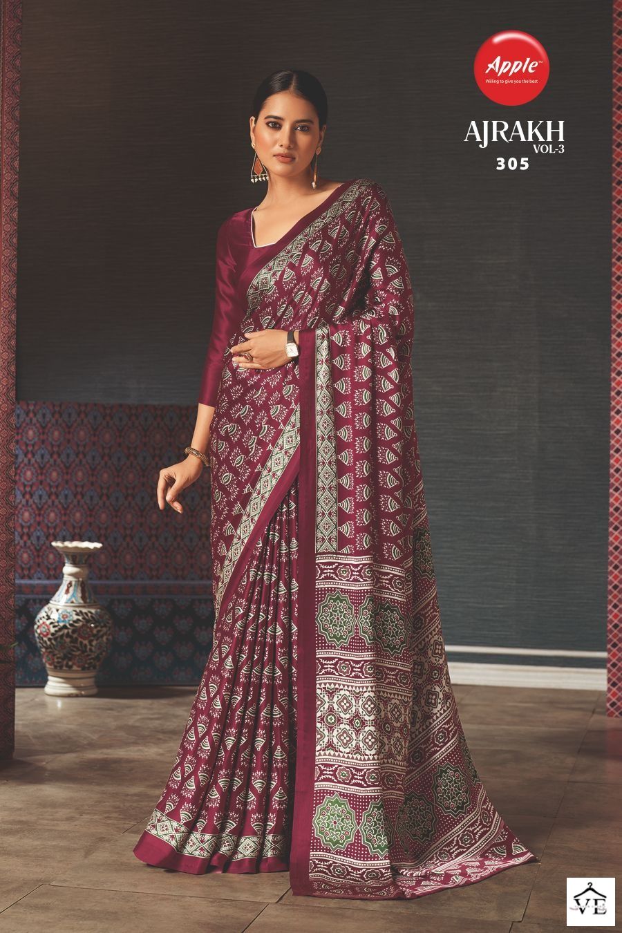 Apple Ajrakh Vol 3 Japan Crape Wholesale Sarees Catalog - Image 4