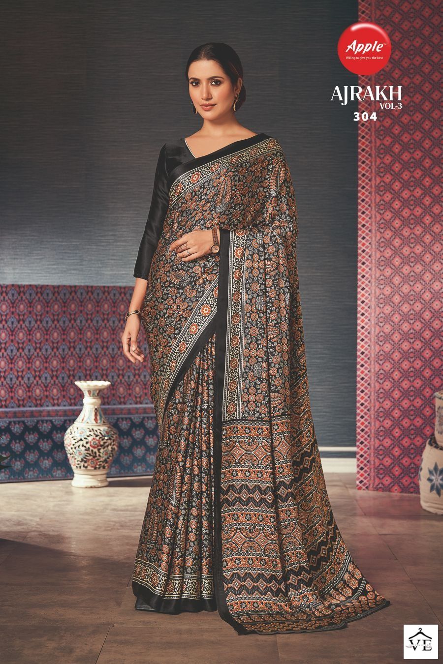 Apple Ajrakh Vol 3 Japan Crape Wholesale Sarees Catalog - Image 5