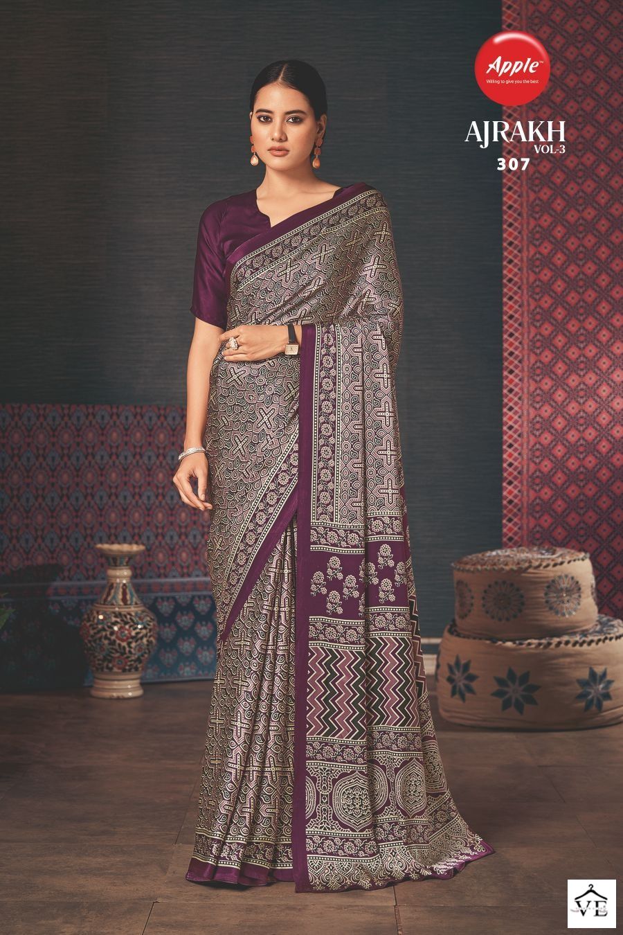 Apple Ajrakh Vol 3 Japan Crape Wholesale Sarees Catalog - Image 6