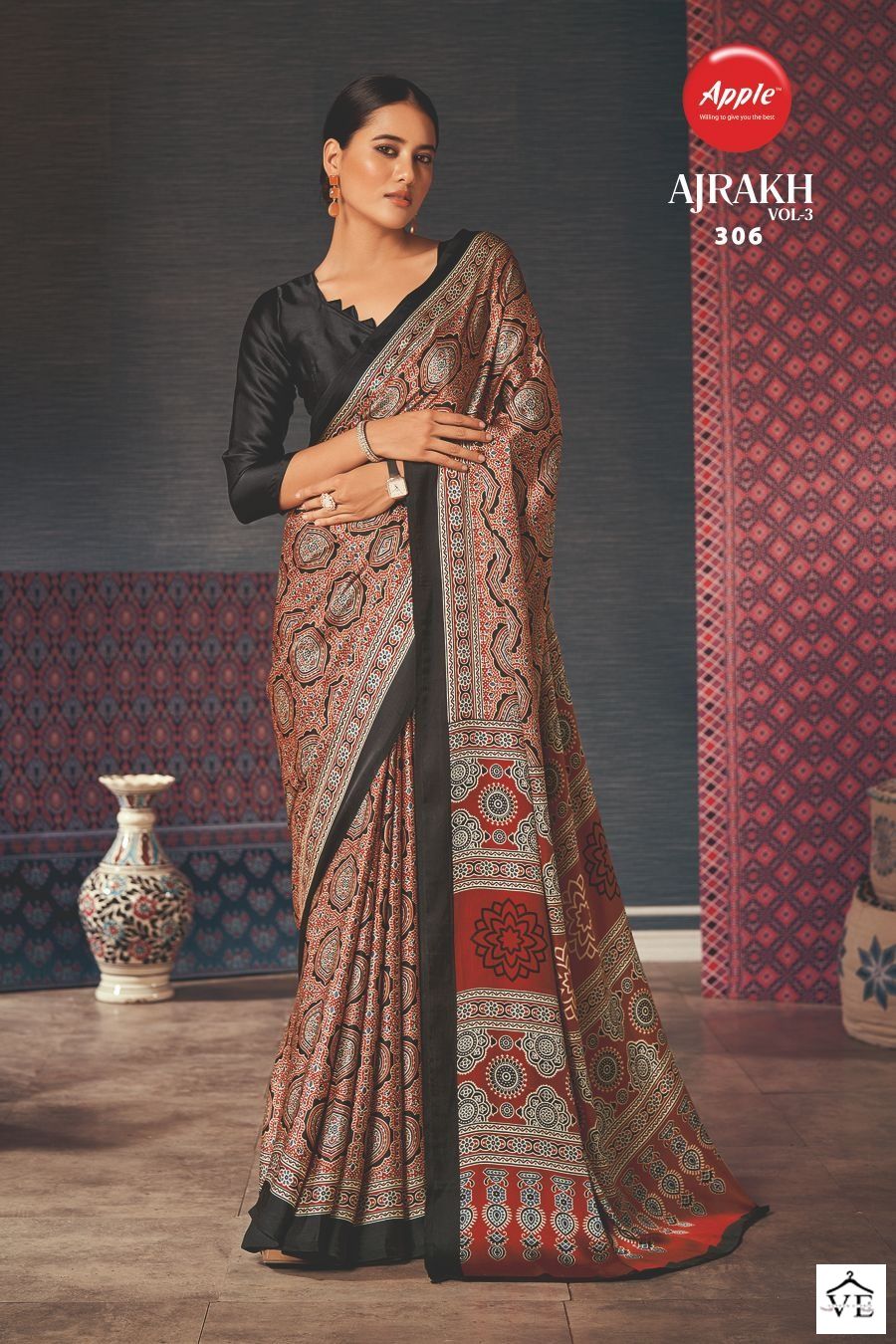 Apple Ajrakh Vol 3 Japan Crape Wholesale Sarees Catalog - Image 7