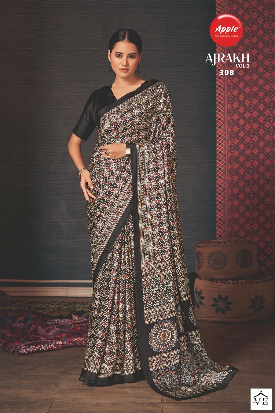 Apple Ajrakh Vol 3 Japan Crape Wholesale Sarees Catalog - Image 8