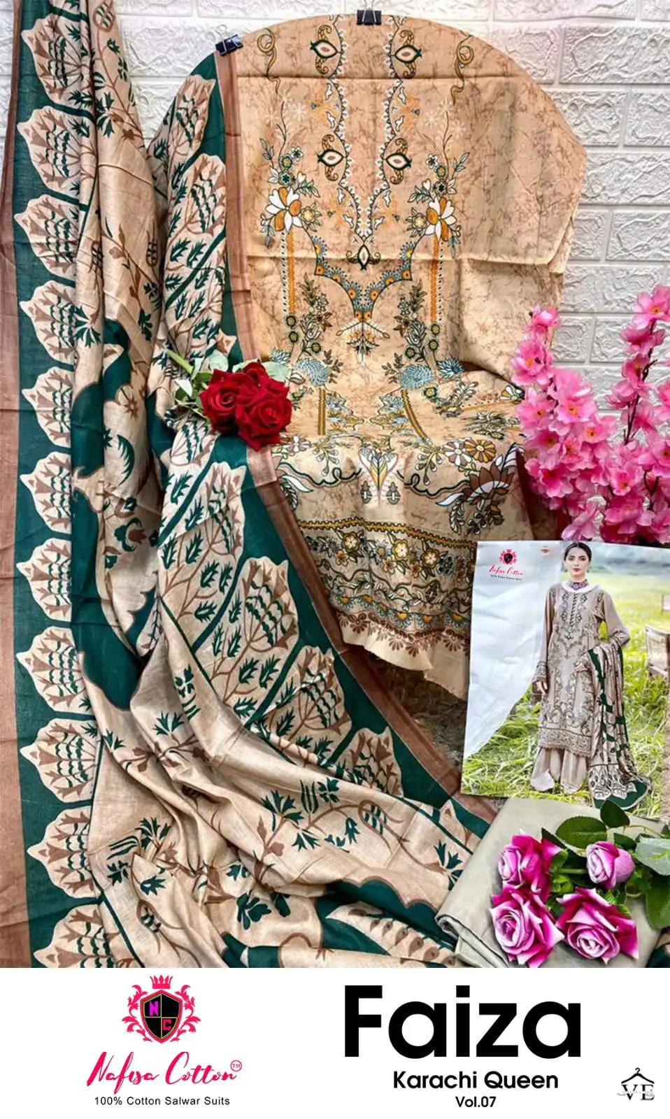 Nafisha Faiza Karachi Queen Vol 7 Cotton Wholesale Pakistani Suit Catalog - Image 12