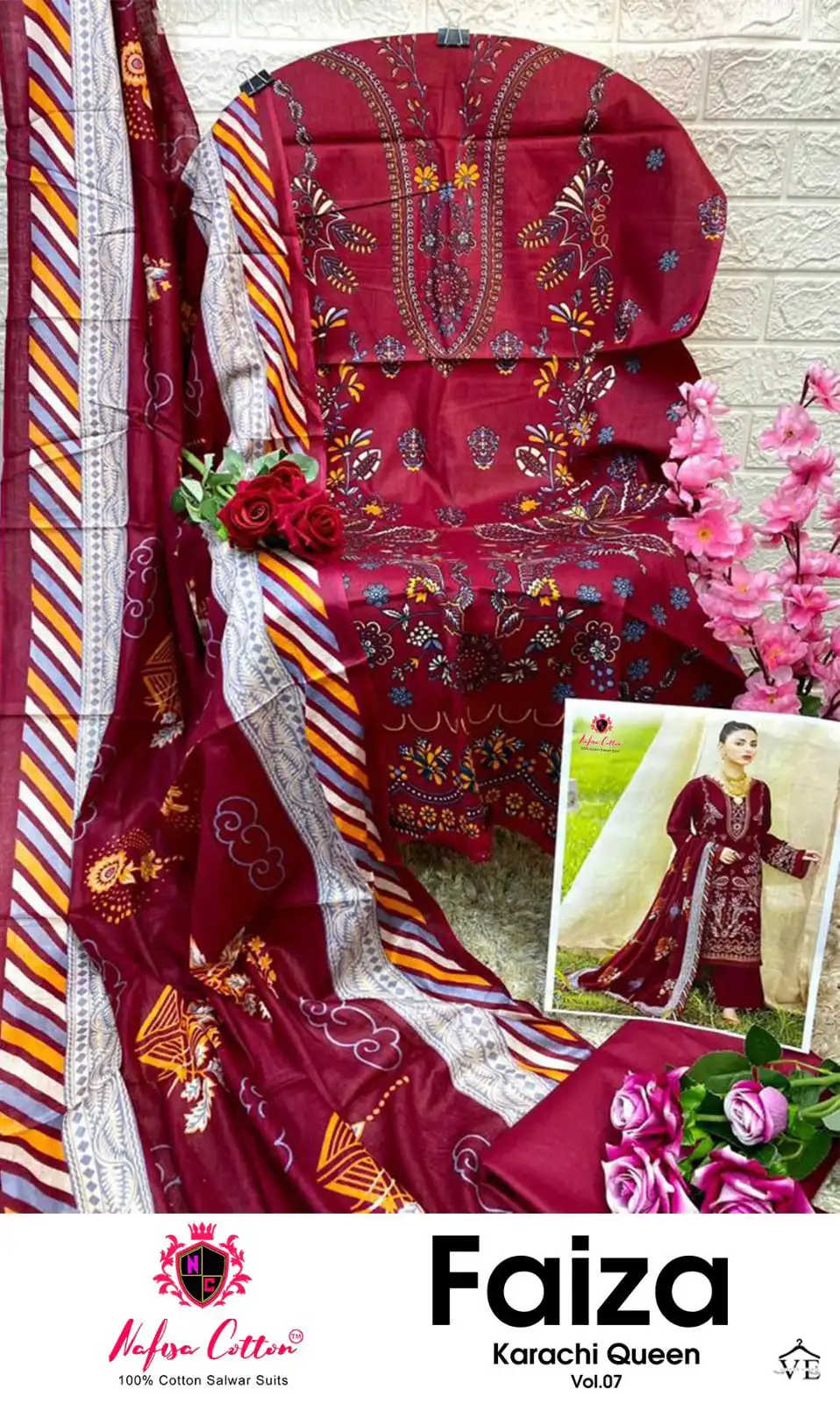 Nafisha Faiza Karachi Queen Vol 7 Cotton Wholesale Pakistani Suit Catalog - Image 7