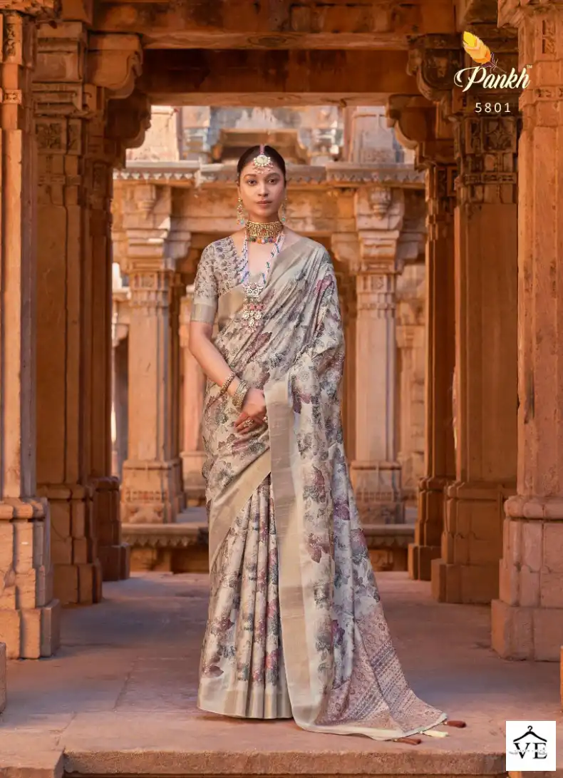 Stunning Grey Designer Patola Silk Saree with Gotta Border & Grand Blouse |  TST | The Silk Trend