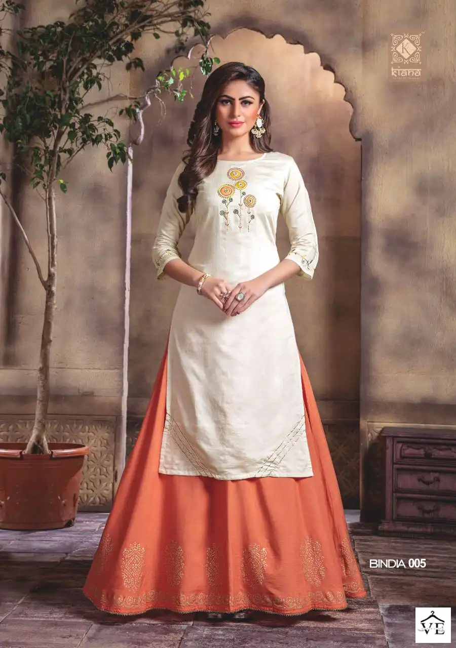 Bindia Grey Embroidered Cotton Kurti With Pant