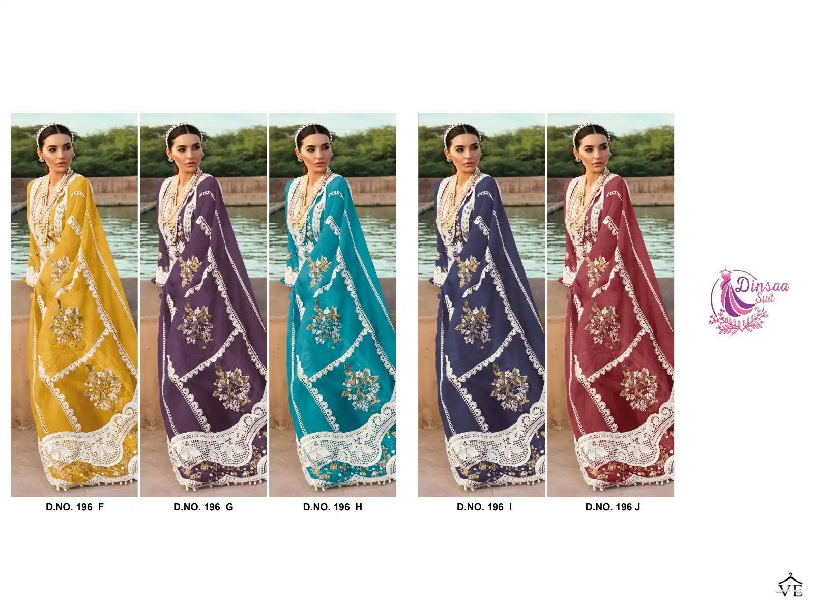 Dinsaa Ds No 196 (Fghij) Cambric Cotton Wholesale Pakistani Salwar Suit Catalog - Image 6