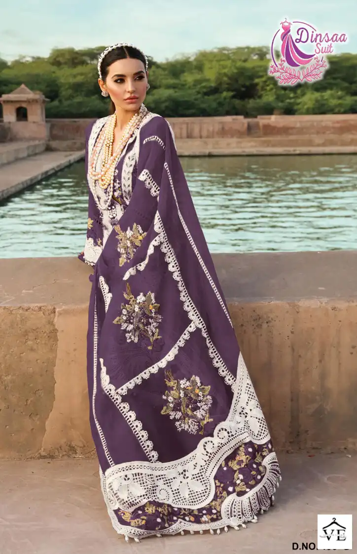 Dinsaa Ds No 196 (Fghij) Cambric Cotton Wholesale Pakistani Salwar Suit Catalog - Image 5