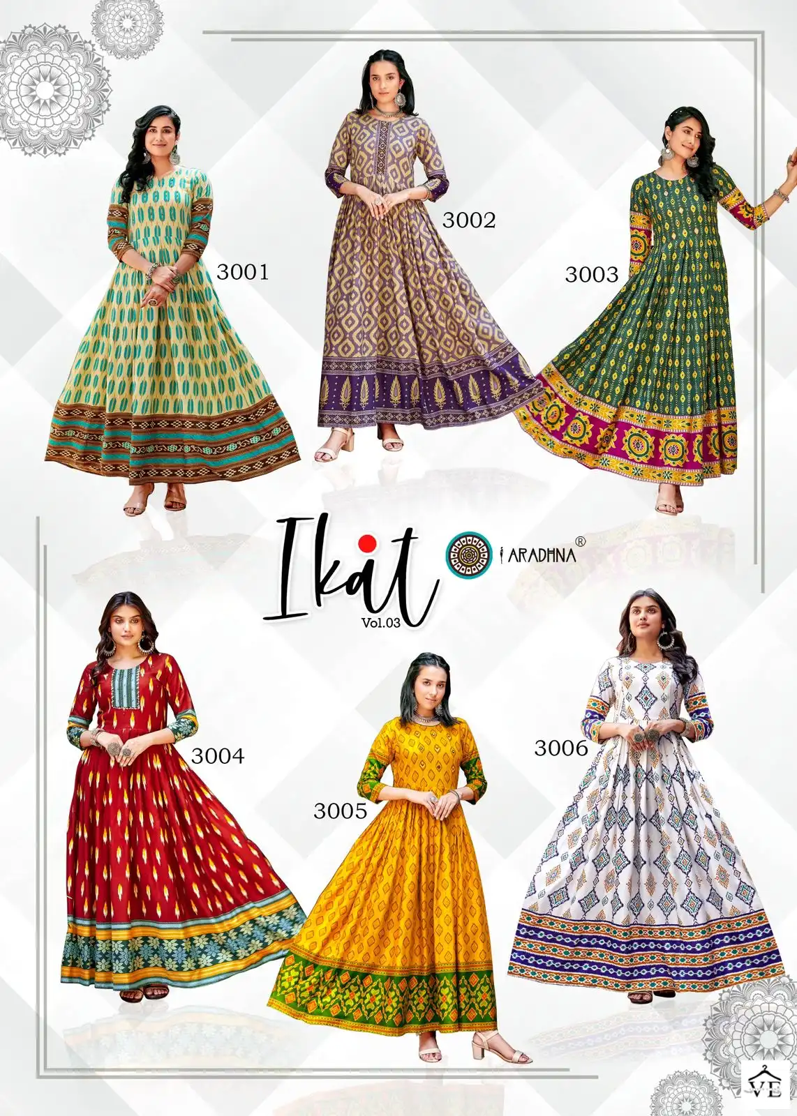 Aradhna Ikat Vol 3 Rayon 14 Kg Wholesale Long Gown Catalog - Image 13