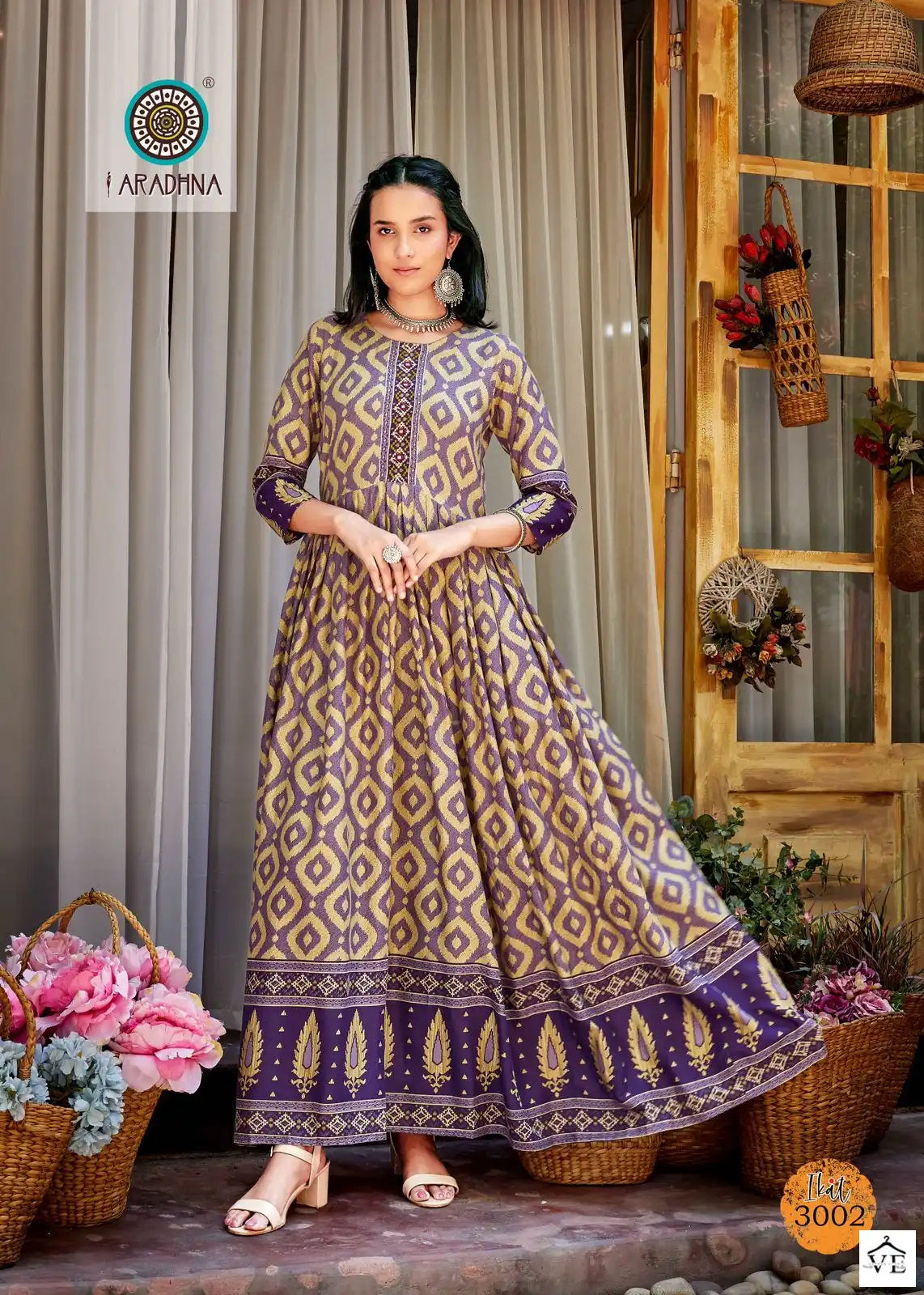 Aradhna Ikat Vol 3 Rayon 14 Kg Wholesale Long Gown Catalog - Image 4