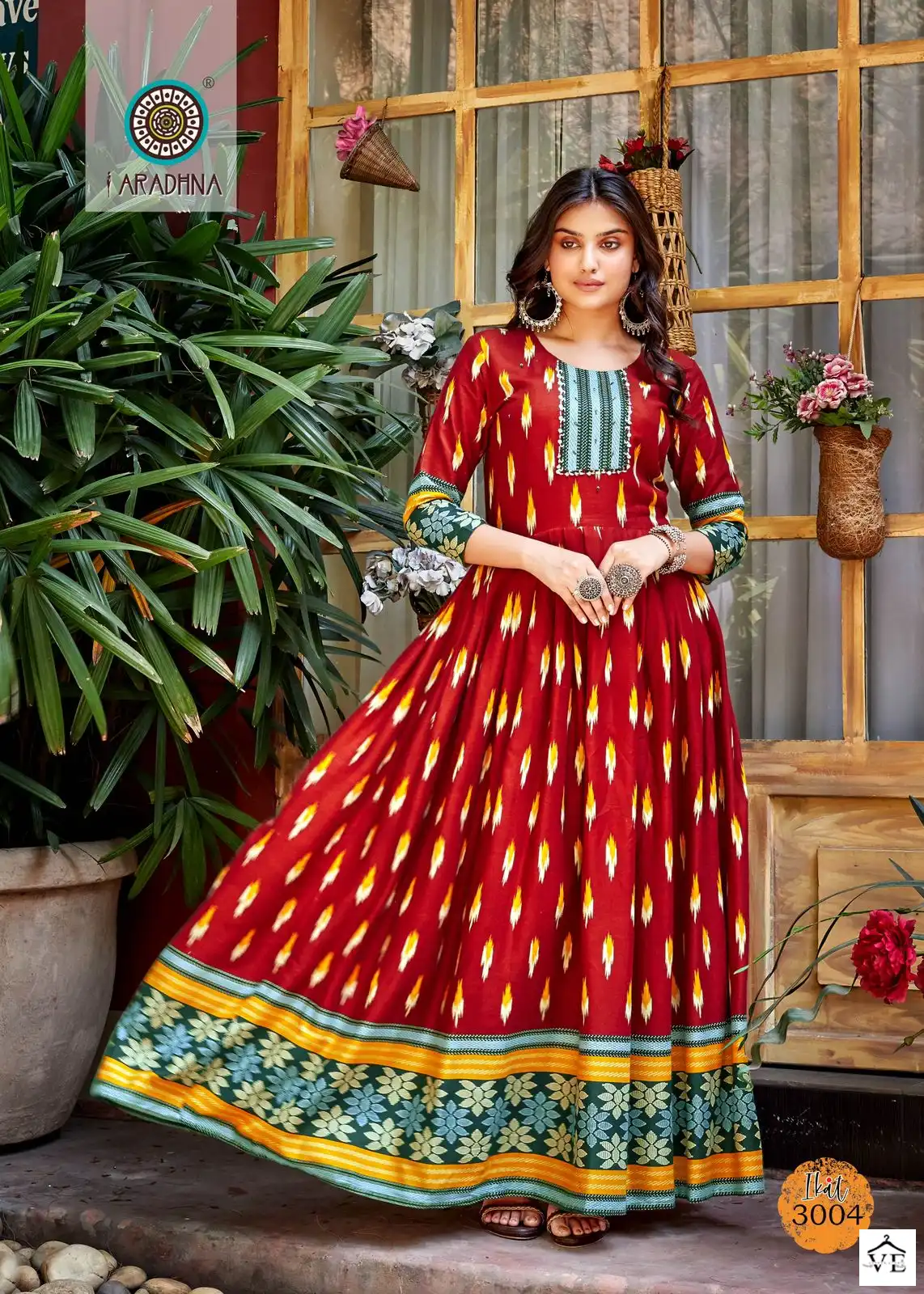 Aradhna Ikat Vol 3 Rayon 14 Kg Wholesale Long Gown Catalog - Image 5