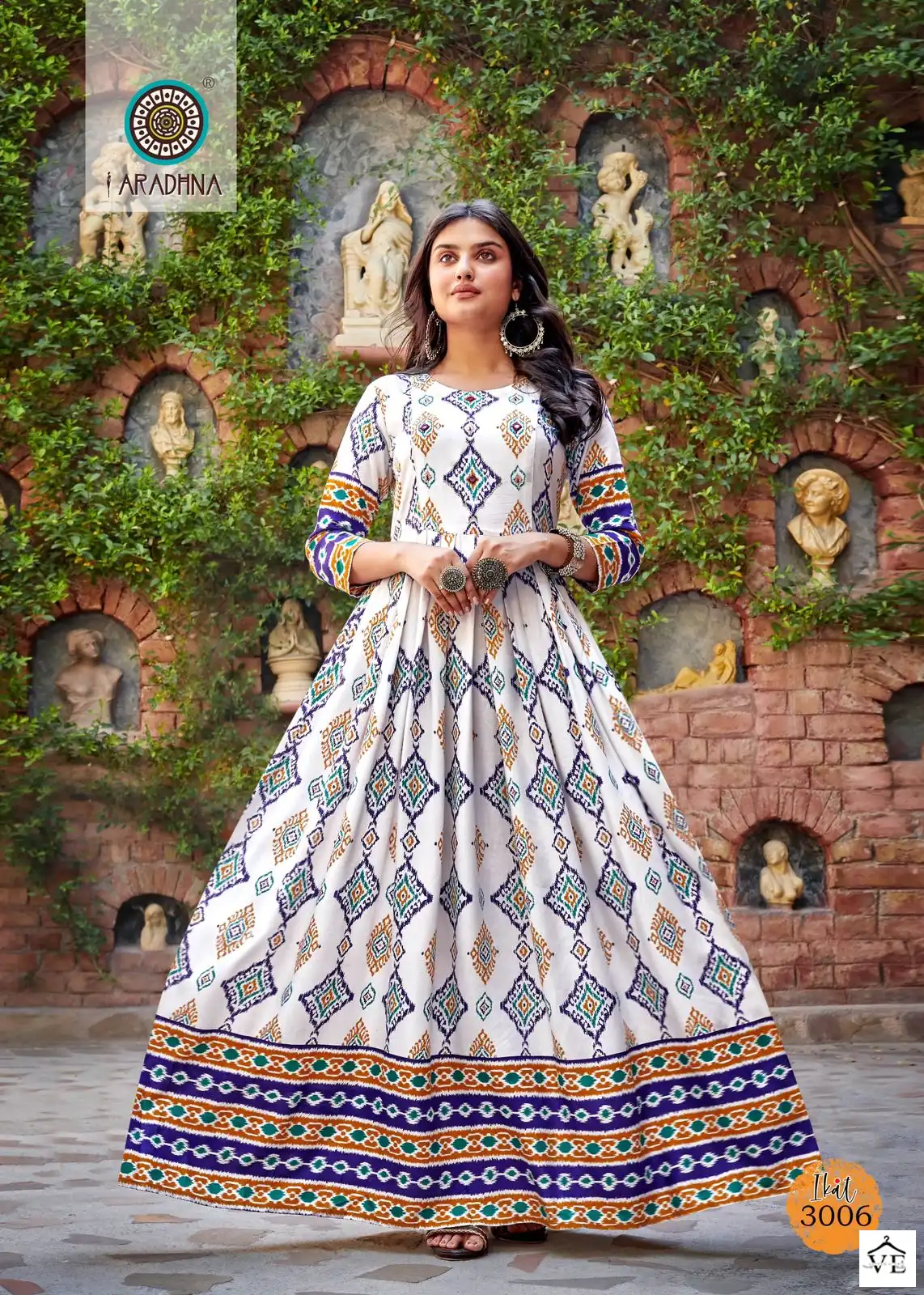 Aradhna Ikat Vol 3 Rayon 14 Kg Wholesale Long Gown Catalog - Image 8