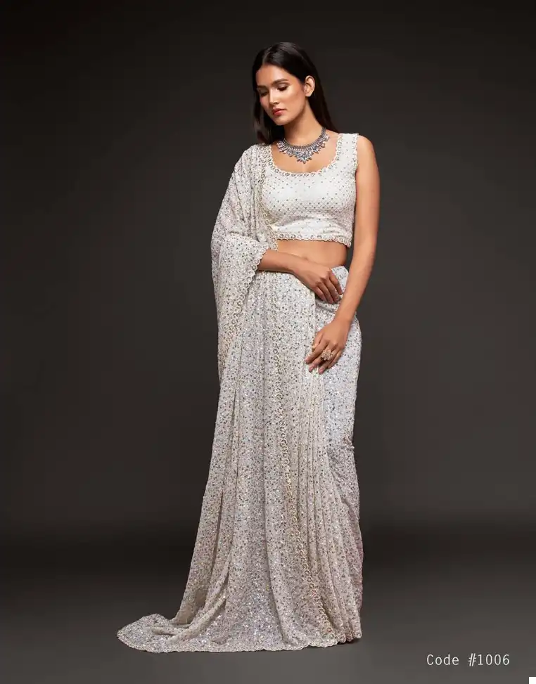 Zeel Ruby Sequined Georgette Wholesale Party Wear Saree Catalog - Image 7