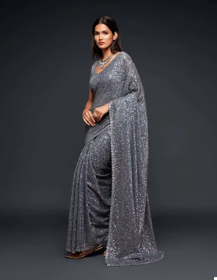 Zeel Ruby Sequined Georgette Wholesale Party Wear Saree Catalog - Image 8