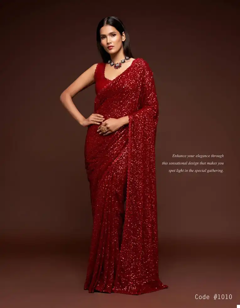Zeel Ruby Sequined Georgette Wholesale Party Wear Saree Catalog - Image 10