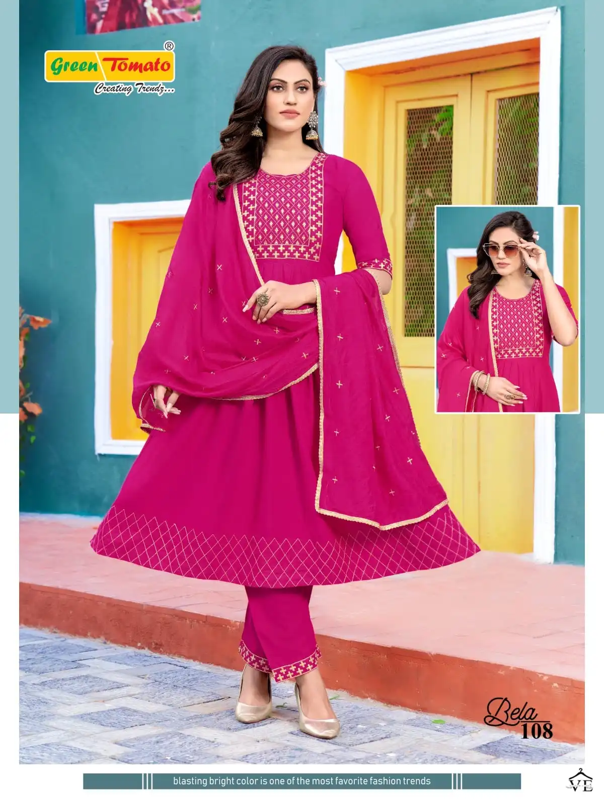 Bela Green Tomato Rayon Wholesale Readymade Salwar Suit Catalog - Image 2