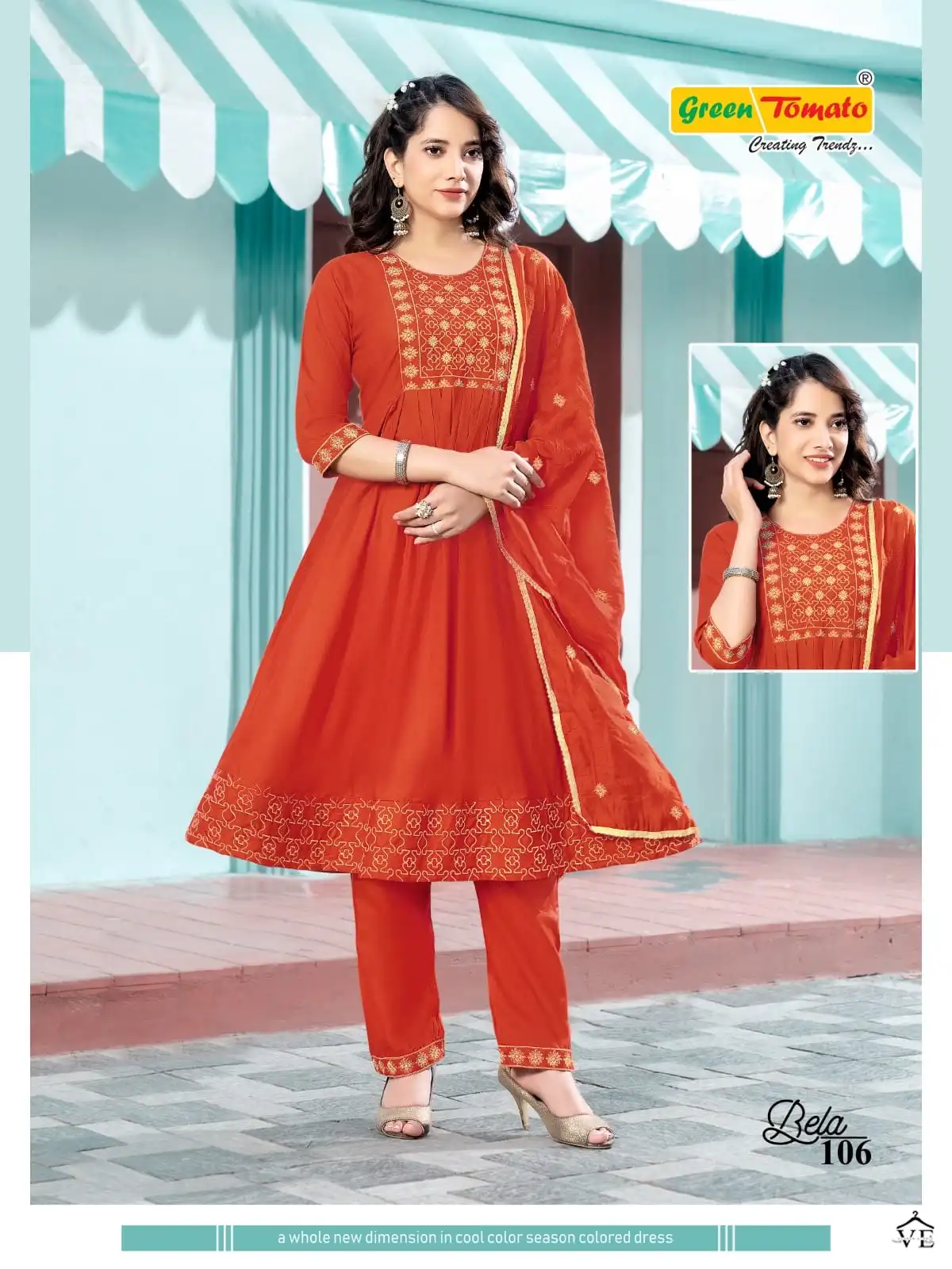 Bela Green Tomato Rayon Wholesale Readymade Salwar Suit Catalog - Image 3