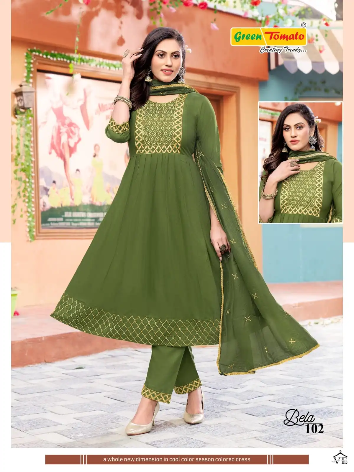 Bela Green Tomato Rayon Wholesale Readymade Salwar Suit Catalog - Image 5