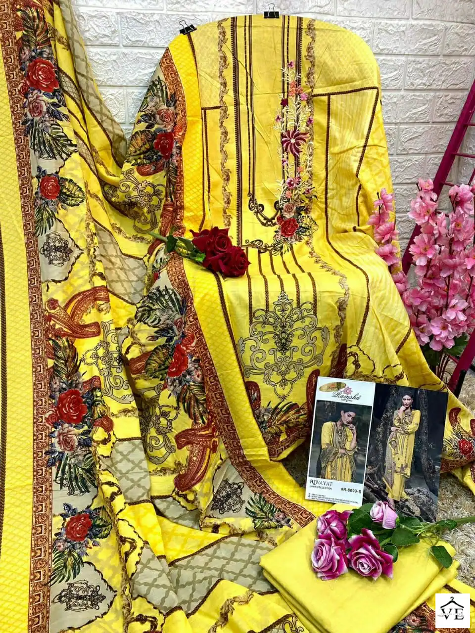 Ramsha Riwayat Lawn Collection Vol 2 Cambric Cotton Wholesale Designer Fancy Pakistani Salwar Suit Catalog - Image 8