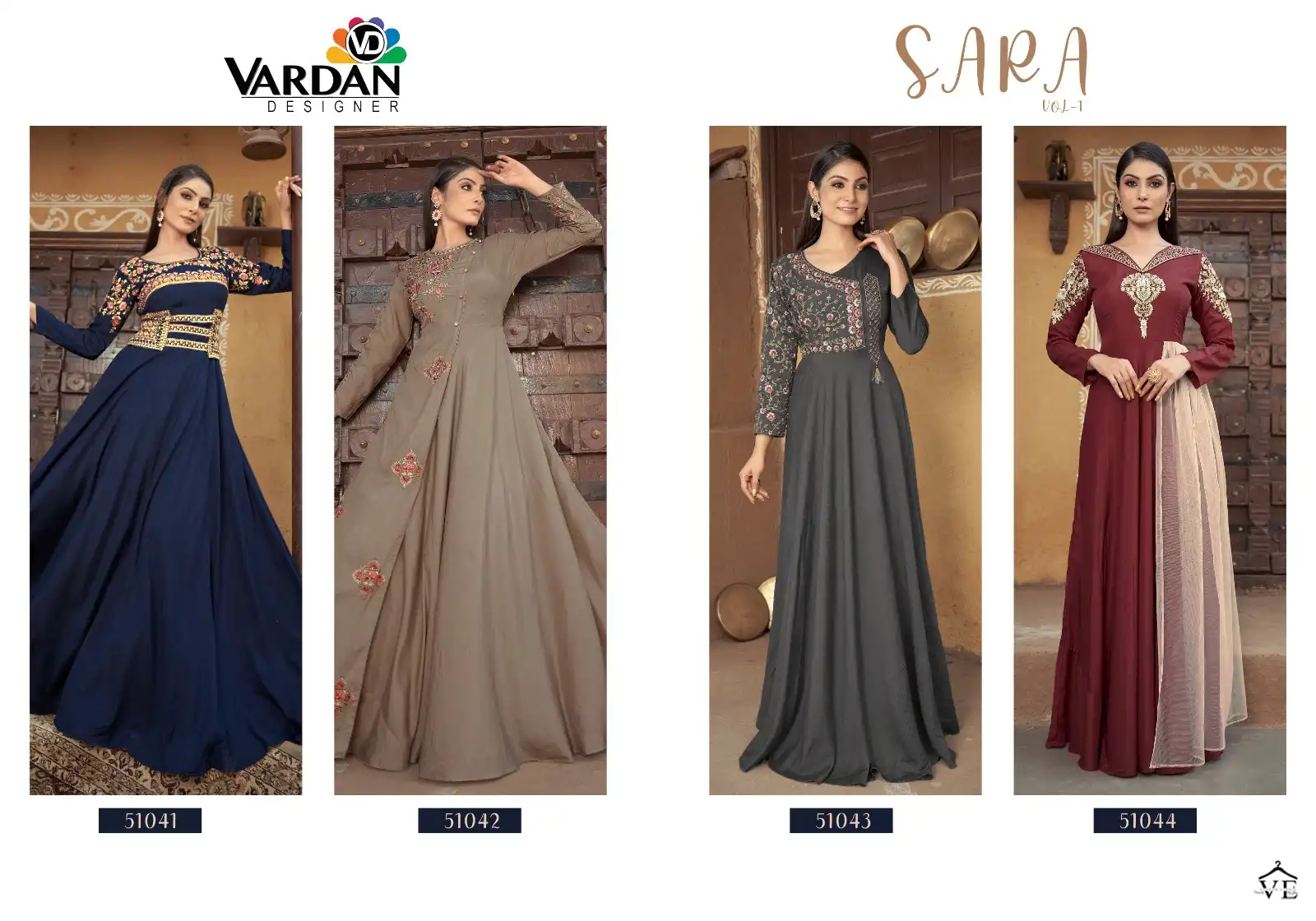 Vardan Designer Sara Vol-1 Heavy Muslin Wholesale Gown Catalog - Image 5