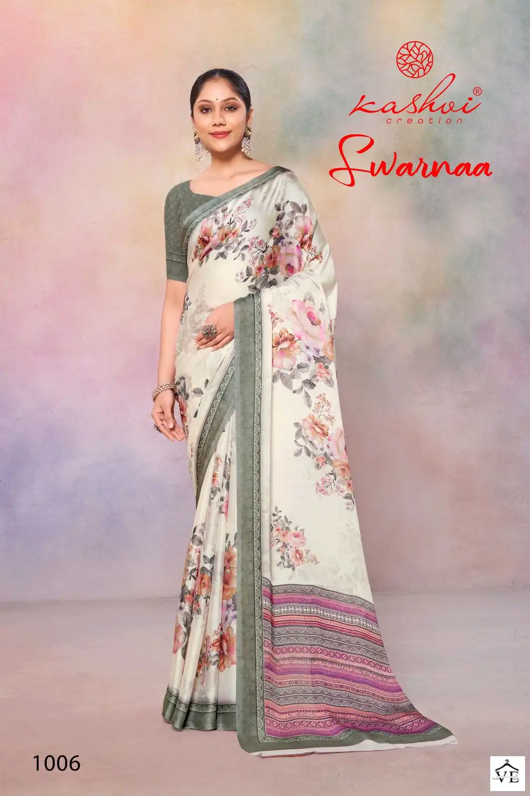 Kashvi Creation Swarnaa Satin Georgette Wholesale Fancy Sarees Catalog - Image 3
