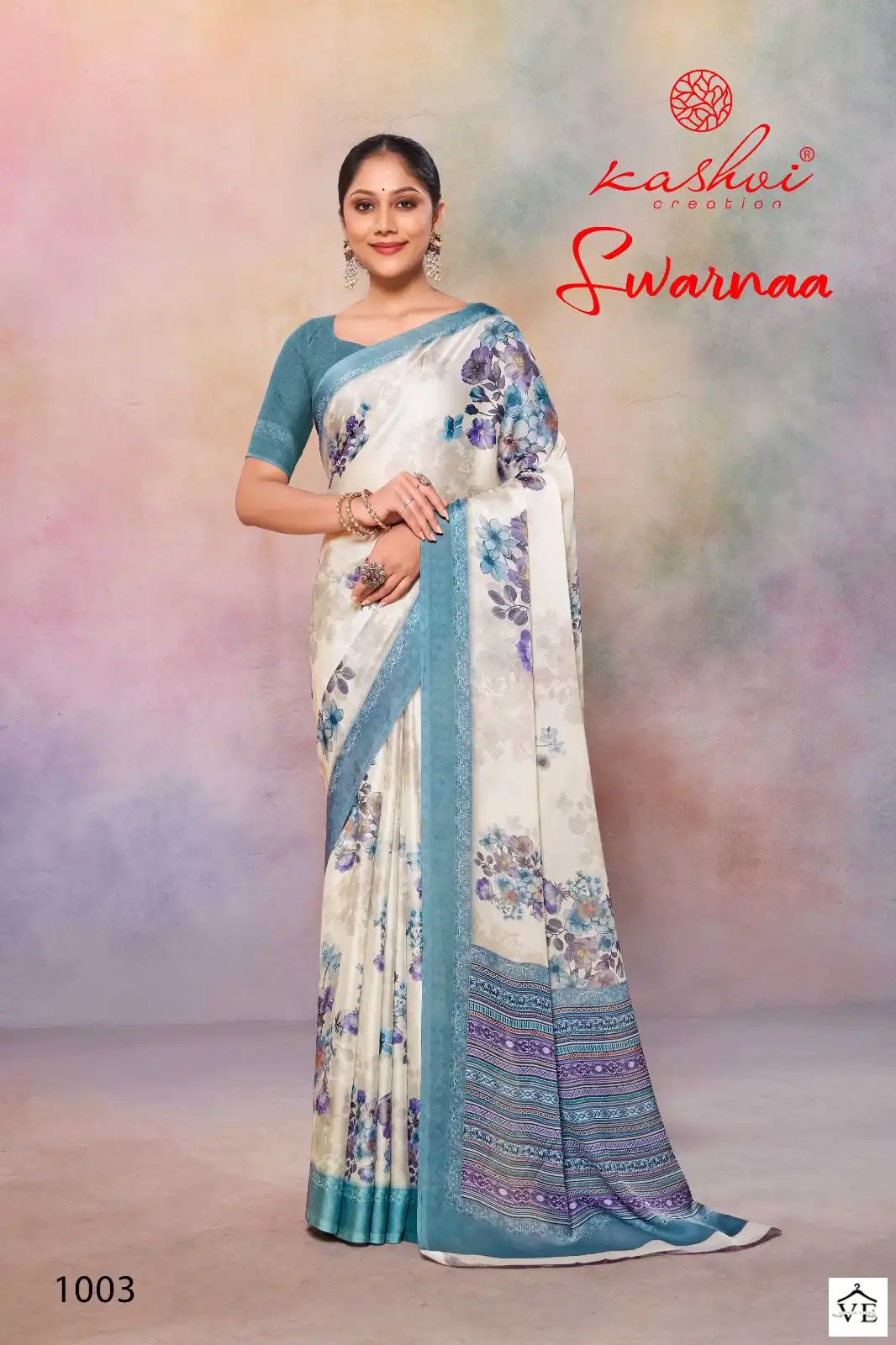 Kashvi Creation Swarnaa Satin Georgette Wholesale Fancy Sarees Catalog - Image 4