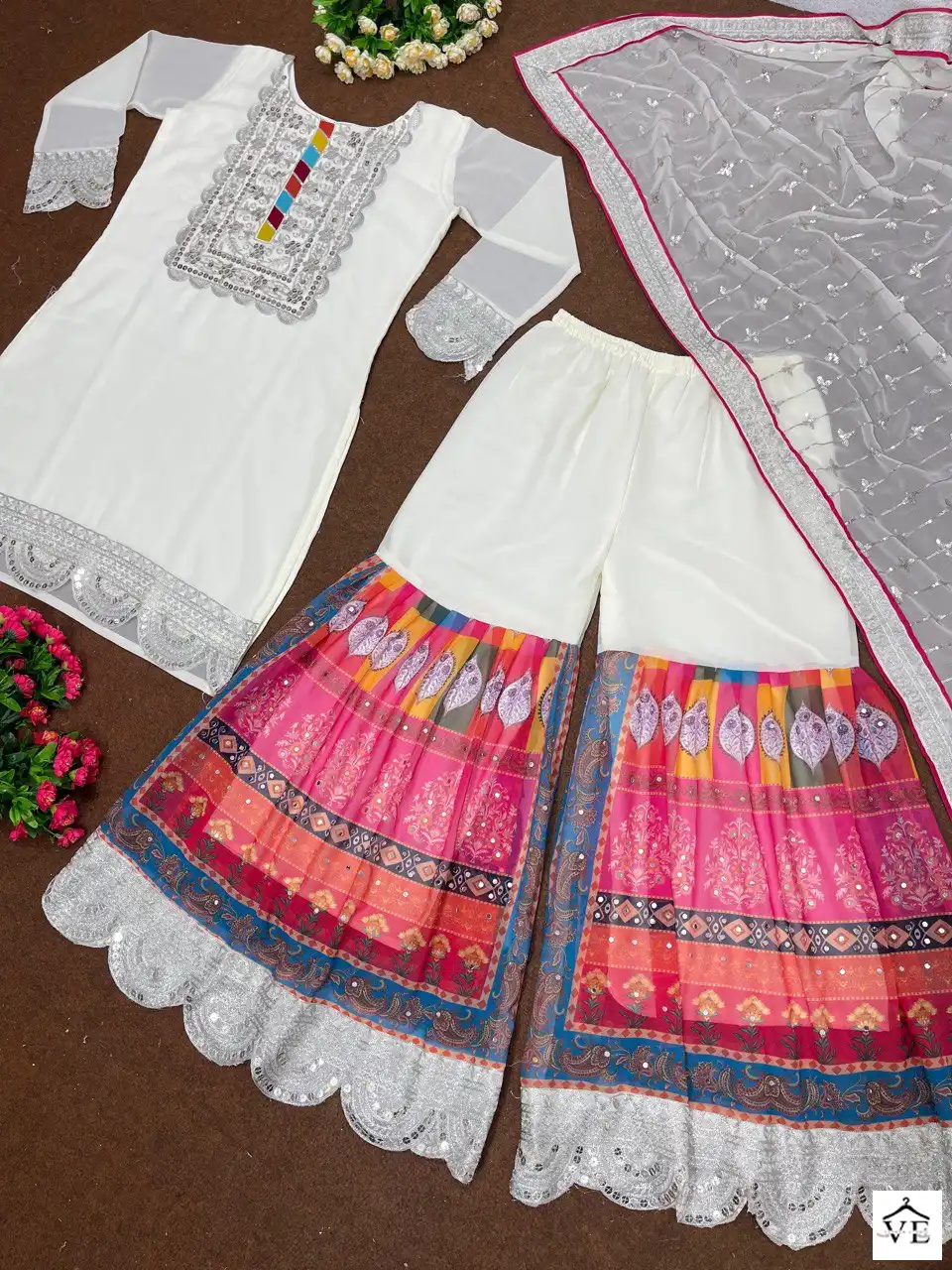 VE 1603 Georgette Wholesale Readymade Sharara Suit - Image 3