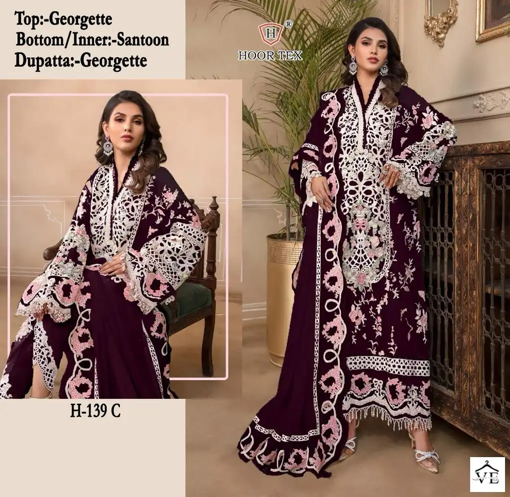Hoor Tex H-139 Faux Georgette Wholesale Pakistani Suit Catalog - Image 4