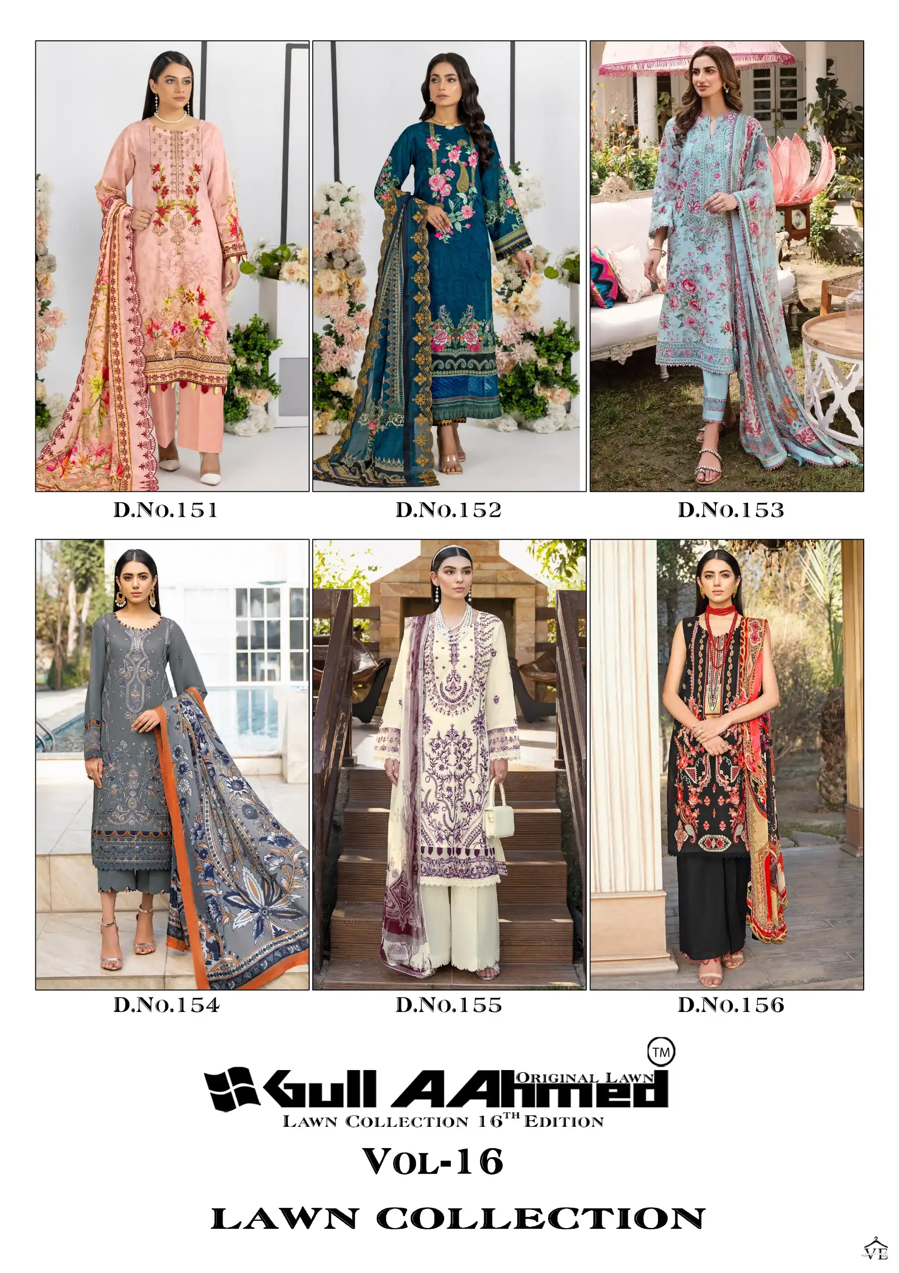 Gull Aahmed Lawn Collection Vol 16 Lawn Cotton Wholesale Pakistani Salwar Suit Catalog - Image 7