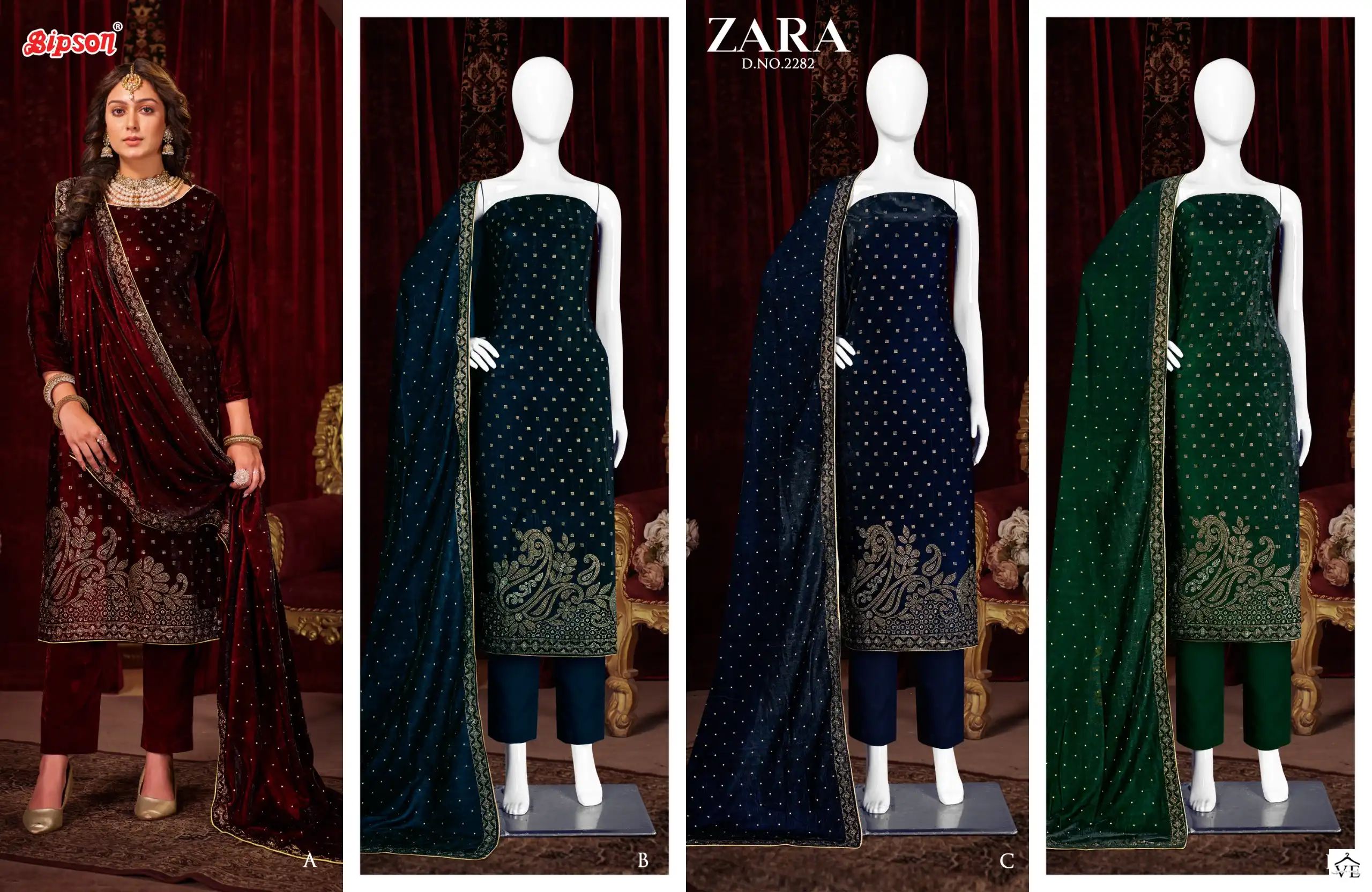Bipson Zara 2288 Fancy Velvet Ethnic Wear Dress New Collection
