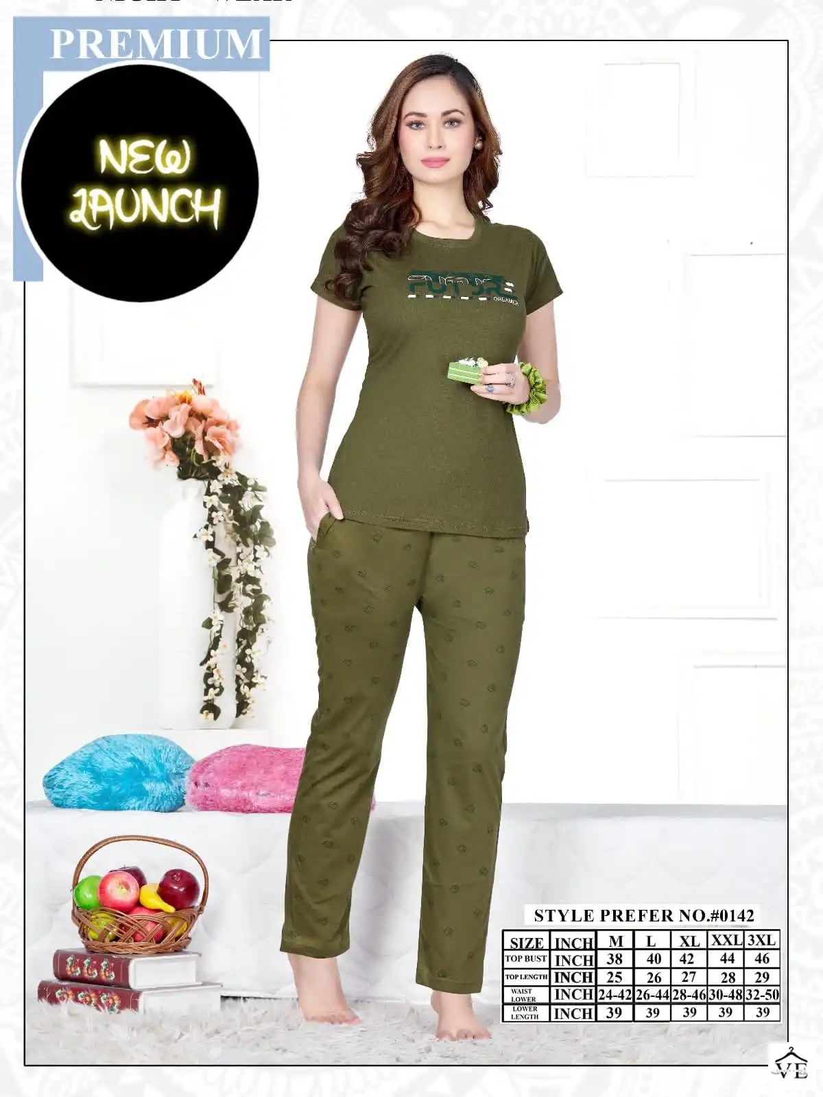 Vardan Ethnic Summer Special Vol A 0142 Hosiery Cotton Wholesale Night Wear Top With Payjam Catalog - Image 3