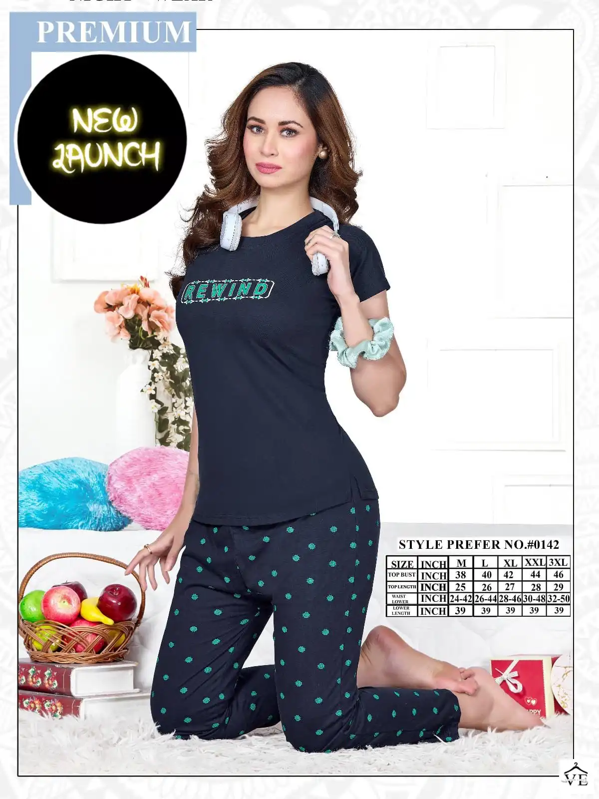 Vardan Ethnic Summer Special Vol A 0142 Hosiery Cotton Wholesale Night Wear Top With Payjam Catalog - Image 4