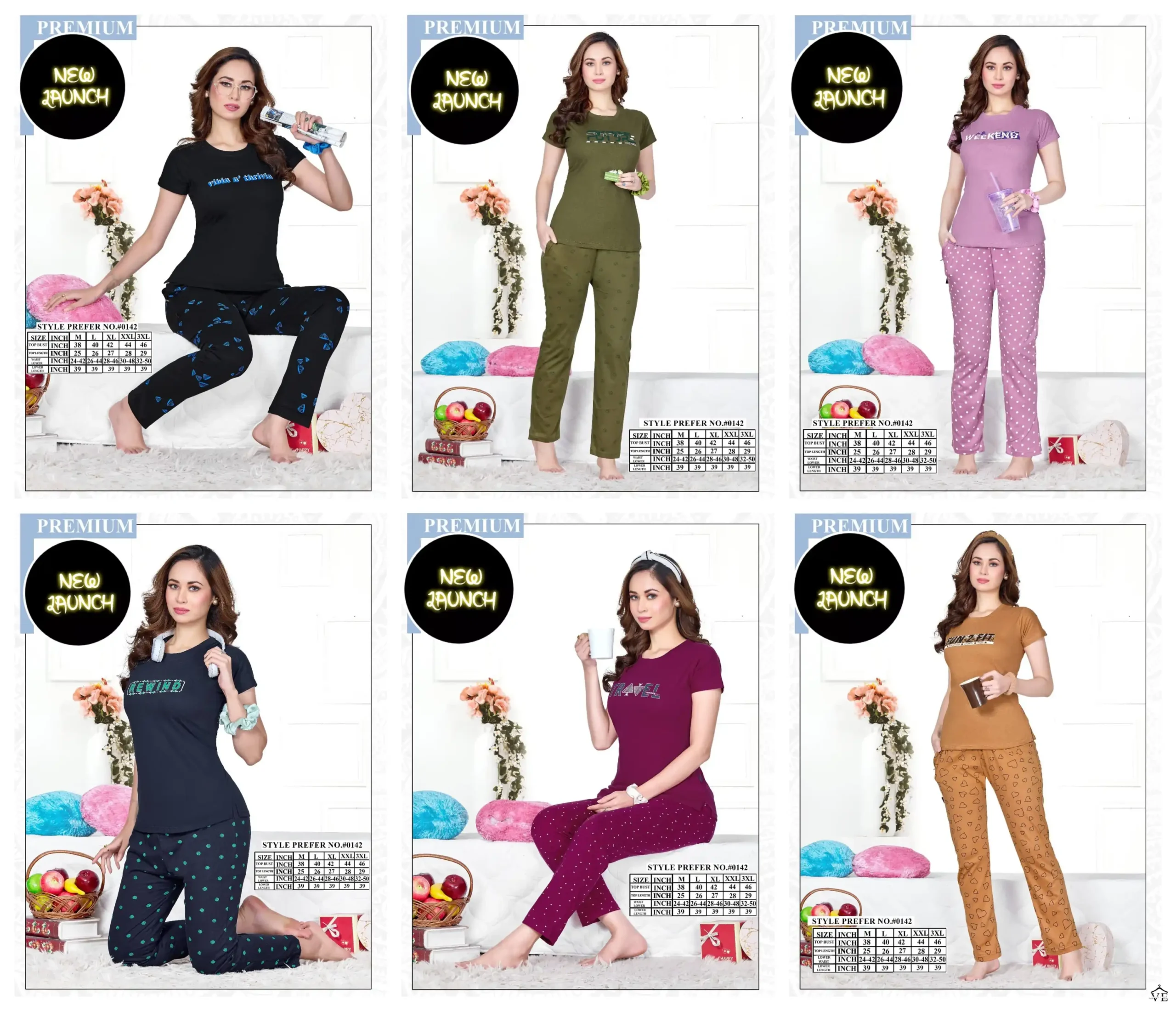 Vardan Ethnic Summer Special Vol A 0142 Hosiery Cotton Wholesale Night Wear Top With Payjam Catalog - Image 7