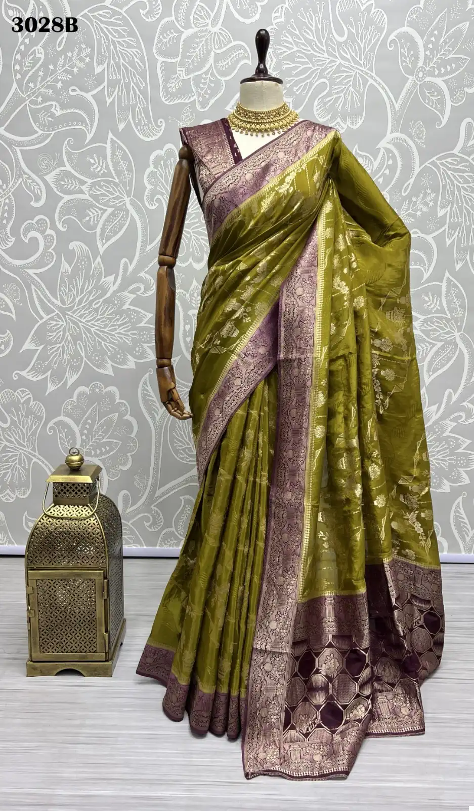 Trishnaa Women's Checks Weaving Paper Silk Saree With Blouse Piece (Sea  Green, 5-6mtrs)