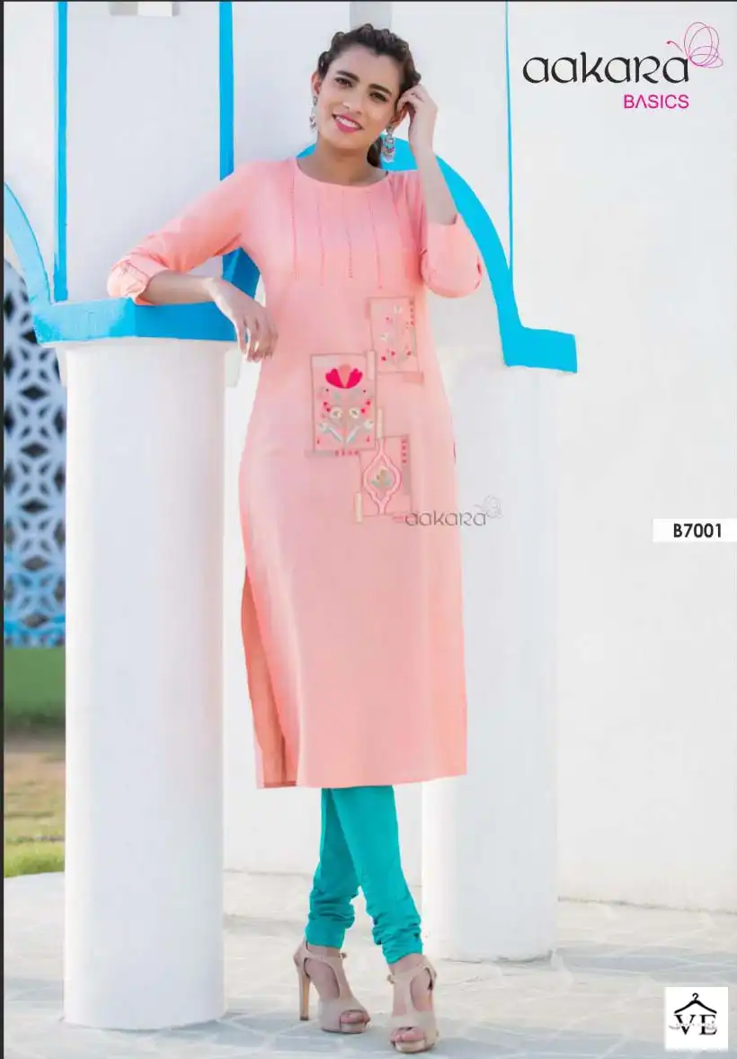 Aakara Basics Vol 7 Rayon Wholesale Embroidery Work Fancy Straight Kurtis Catalog - Image 2