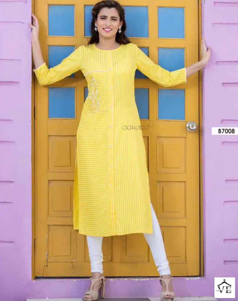 Aakara Basics Vol 7 Rayon Wholesale Embroidery Work Fancy Straight Kurtis Catalog