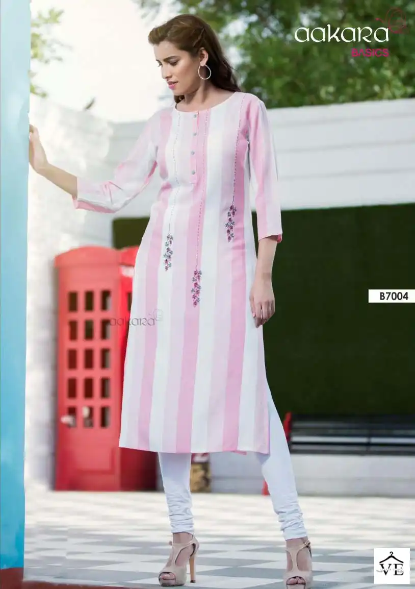 Aakara Basics Vol 7 Rayon Wholesale Embroidery Work Fancy Straight Kurtis Catalog - Image 5