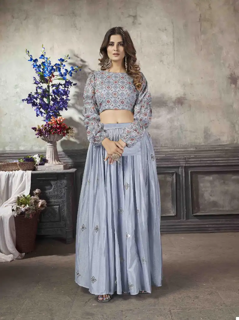 Light Purple Net Frill Layered Lehenga