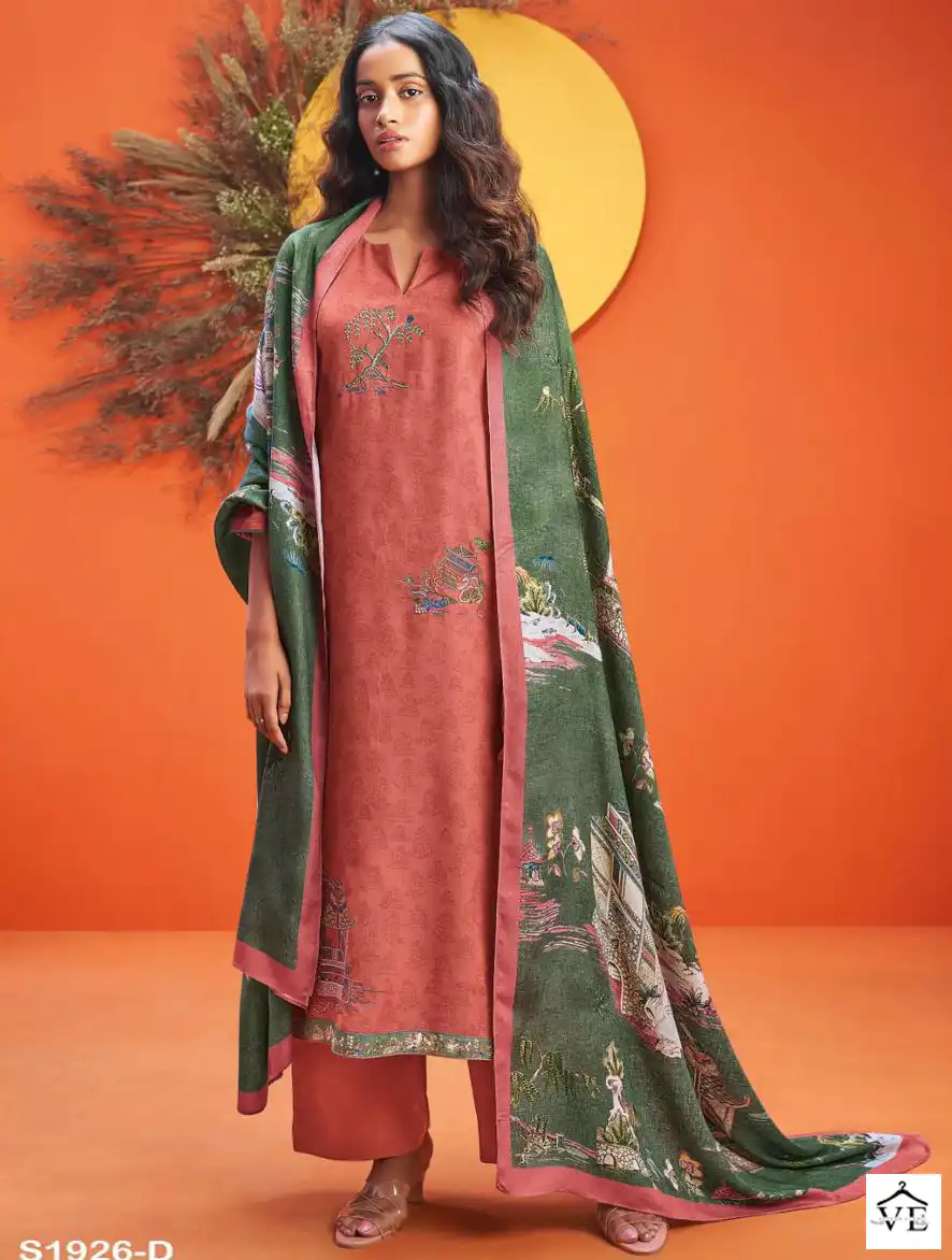 GANGA PRESENTS LUNA C1193-C1198 SERIES INDIAN WOMEN EMBROIDERY CASUAL WEAR  VELVET PALAZZO SUIT WINTER COLLECTION S29