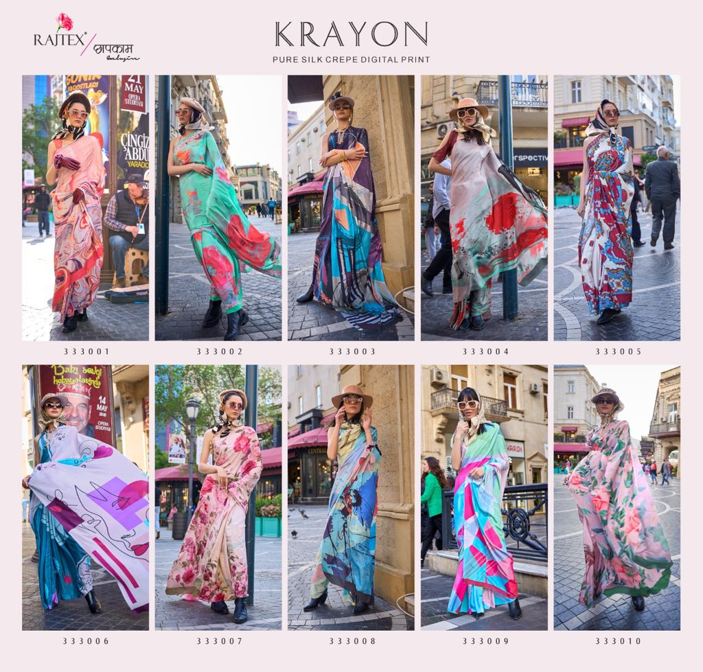 Rajtex Krayon Crepe Silk Wholesale Saree Catalog - Image 11